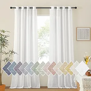 NICETOWN White Living Room Curtains Extra Long 135 inches Long, Grommet Linen Curtains & Drapes Privacy with Light Filtering Window Treatment for Bedroom, W52 x L135, 2 Panels
