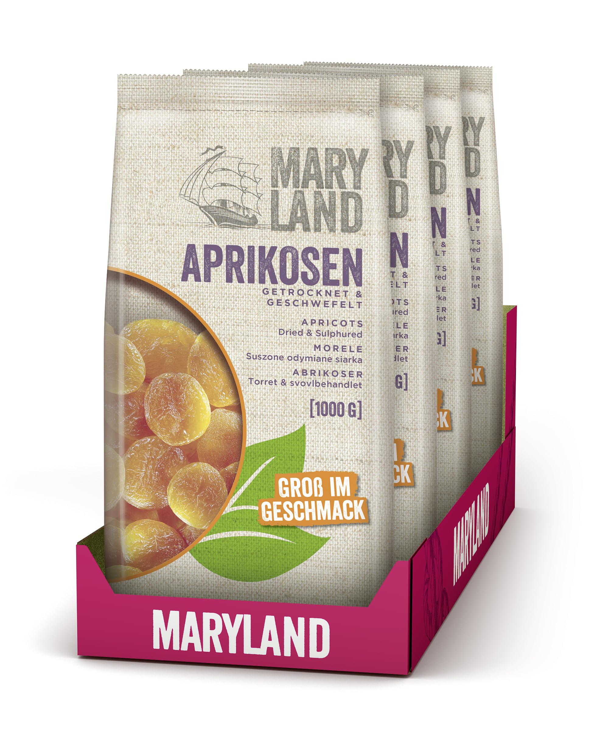 Maryland Aprikosen 1000g Beutel 4er Pack – Aprikosen geschwefelt, vegan, fruchtig süß– Im Vorratspack genießen (4 x 1000g)