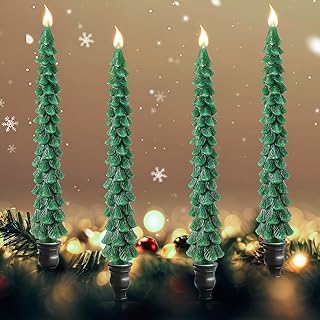 4 Pcs 10 Inch Christmas Tree Candles, Premium Natural Unscented Beeswax Christmas Tree Shaped Taper Candles with Cotton Wick, for Xmas Holiday Decor Party Banquet (Green)