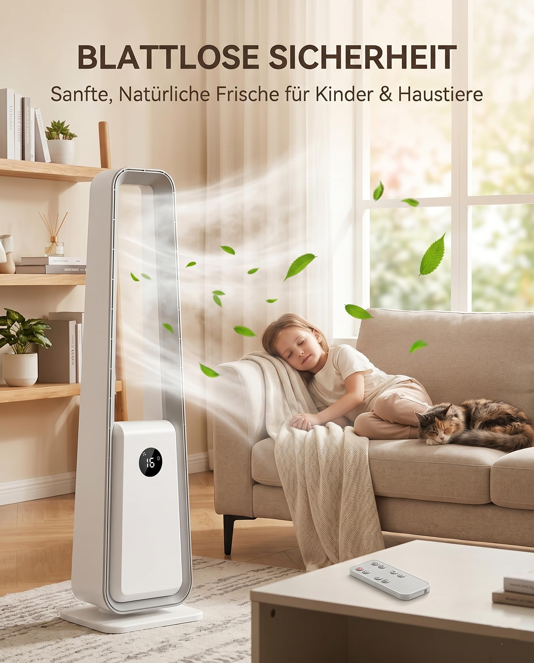 Ventilatore senza pale : ventilatore a torre da pavimento con telecomando, 24 livelli, 3 modalità e timer da 12 ore, ventilatore senza pale silenzioso per camera da letto e soggiorno