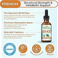 Vista 2 de Why Not Natural Gotas líquidas orgánicas de vitamina D3 K2 (MK-7), 5000 UI de D3 sublingual con aceite de coco MCT, para huesos y dientes fuertes
