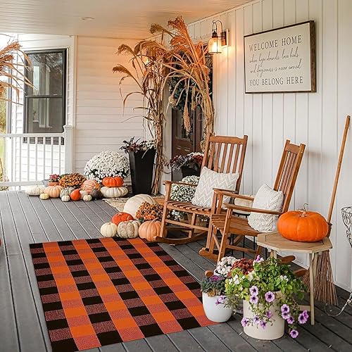 Miniatura 152 de CAINANEL Buffalo - Alfombra de algodón a cuadros de 5 x 7 pies, tejida a mano para interiores y exteriores, alfombra de área para puerta de Tela