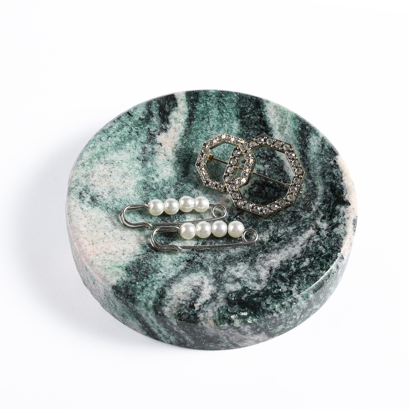 Koville Marble Jewelry Dish, Small Round Trinket Dish for Ring Necklace Earring, 4" Decorative Dish, Natural Stone Soap Dish for Bathroom Kitchen