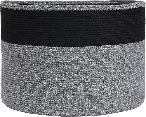 Vista 17 de Cesta grande de cuerda de algodón de tamaño máximo de 24 x 24 x 17 pulgadas, cesta de almacenamiento extragrande, cesta de lavandería tejida, Gris