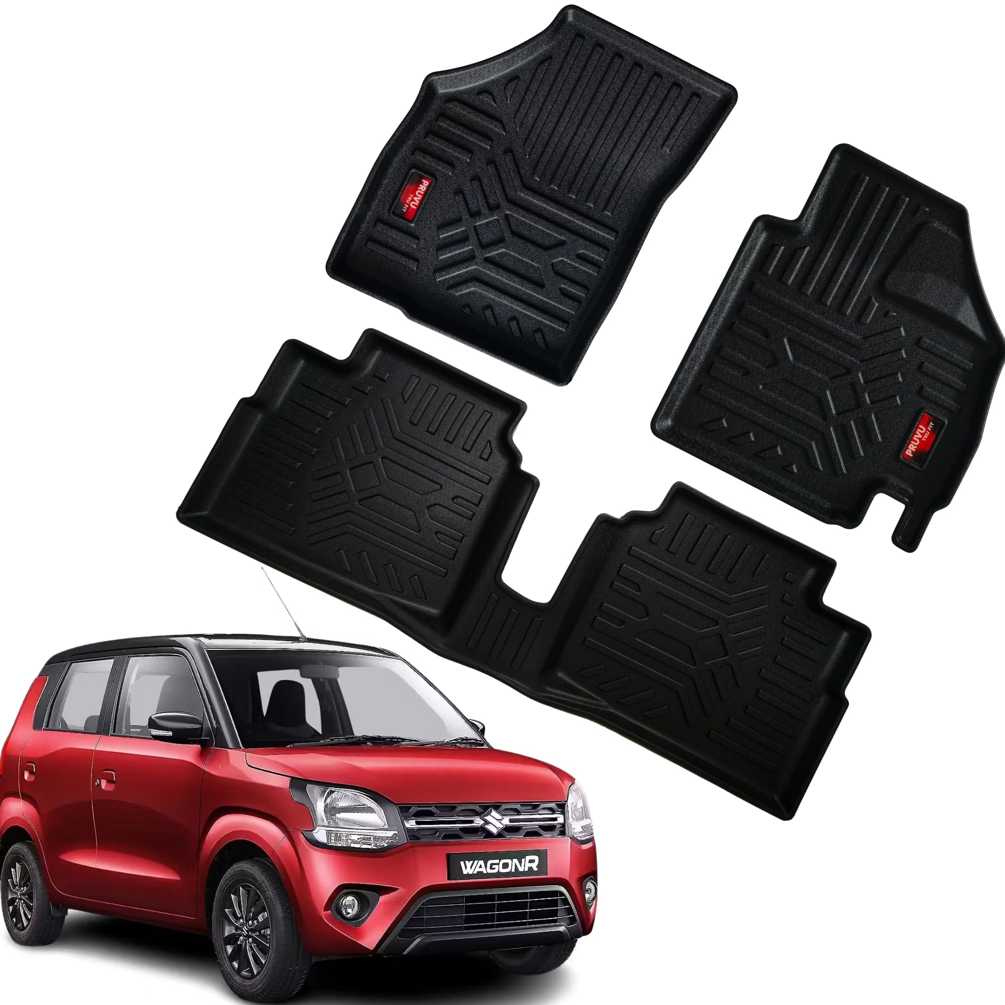 3D Floor Mat for Maruti Suzuki Wagon-R 2019 Onwards (Manual) | Material: TPE | Set of 2 Rows | Waterproof and Washable | Colour: Black |-image-40