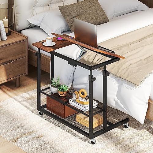 Vista 11 de Giantex Escritorio móvil de pie, escritorio de pie ajustable en altura con ruedas y mesa inclinable, carrito rodante para computadora portátil, Negro