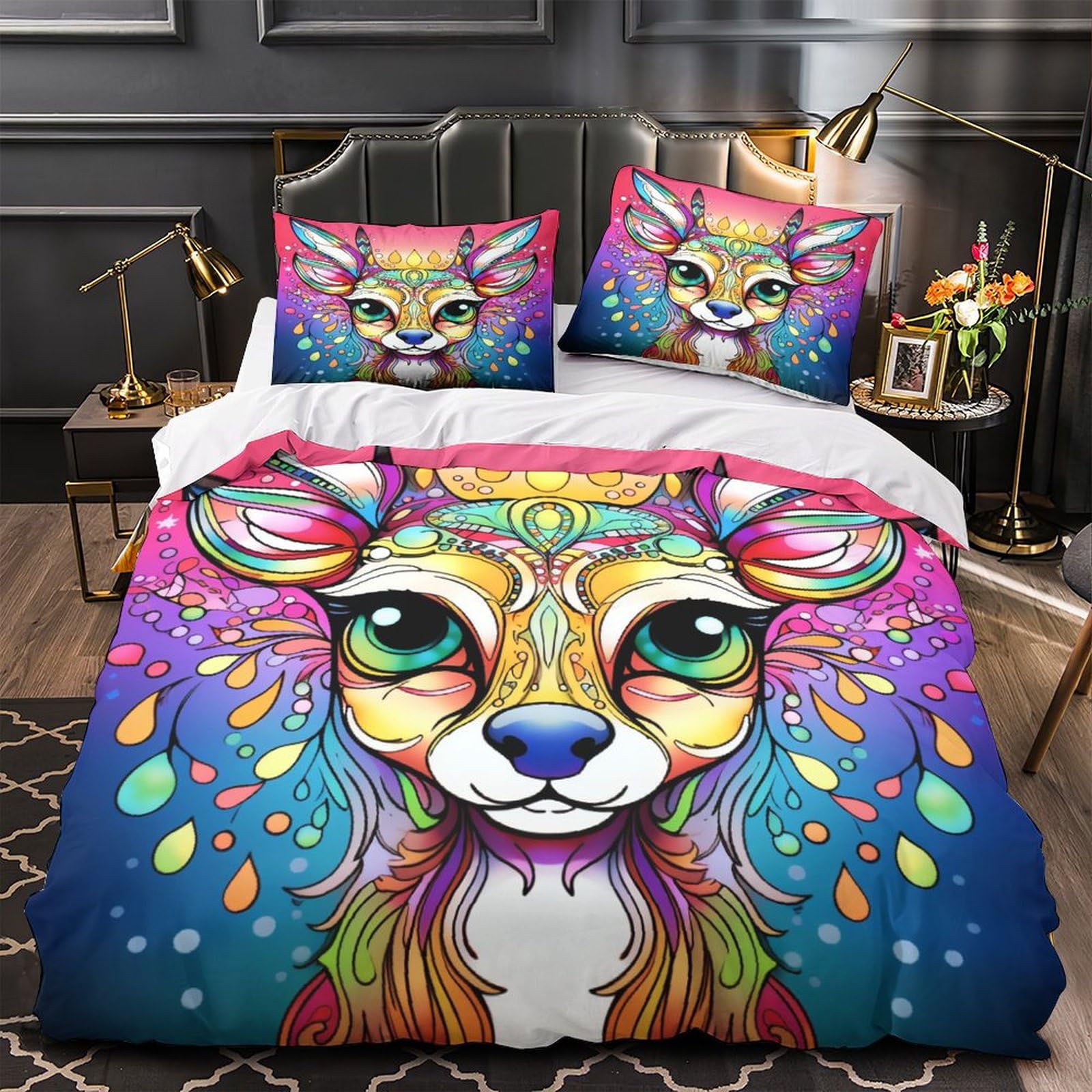 Stampato in 3D Pronipote tibetano Copertina Stampata Microfibra Disegnata Biancheria Da Letto Stile Morbido Set 3 Pezzi,King（220x240cm）, Per Adolescenti E Adulti