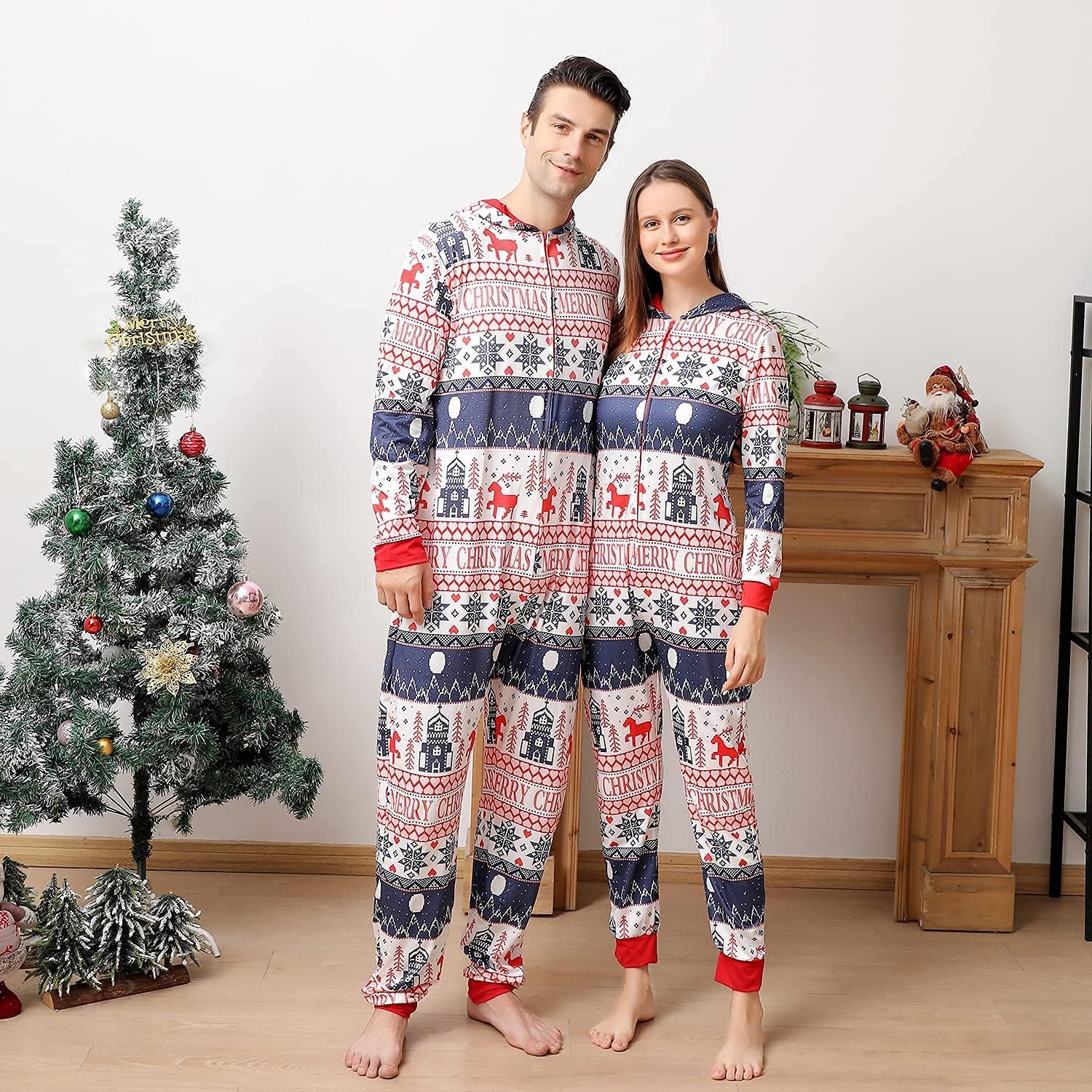 ANGELGGH Family Matching Christmas Onesie Pajamas, Vacation Cute Printed One Piece Pajamas, Xmas Hooded Holiday Sleepwear - Image 4