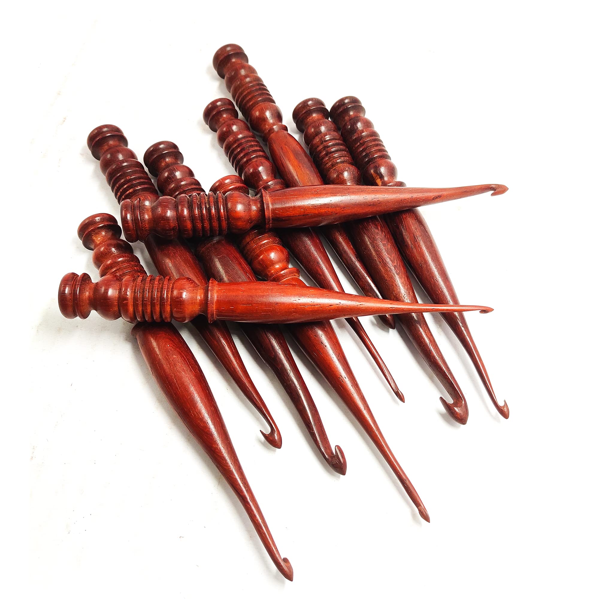 A.F. Luxury Handicraft - Set di 10 uncinetti, in legno rosso, per lavori a maglia, design unico, comodo uncinetto, fatto a mano, per lavori a maglia