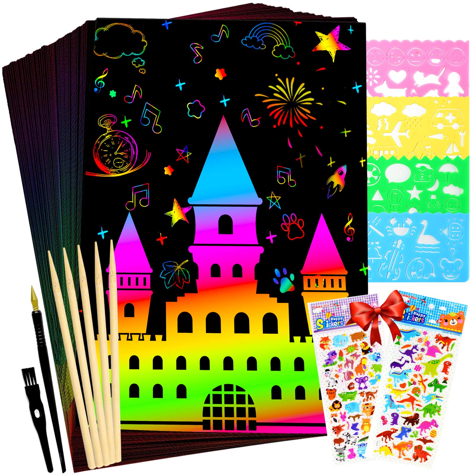 Buy VINMEN Scratch Paper Art Set for Kids, 50 Pcs Rainbow Magic Scratch
