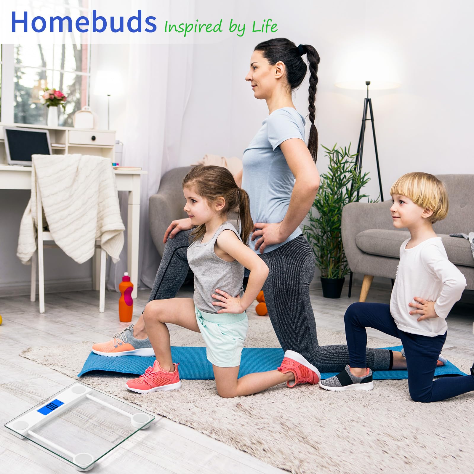 Homebuds Bilancia Pesapersone, Alta Precisione Assicurato dalla fabbrica professionale di Bilancia Pesapersone Digitale dal 2001, LCD retroilluminato blu e Step-On, 2*AAA, 182kg, Vetro Trasparente