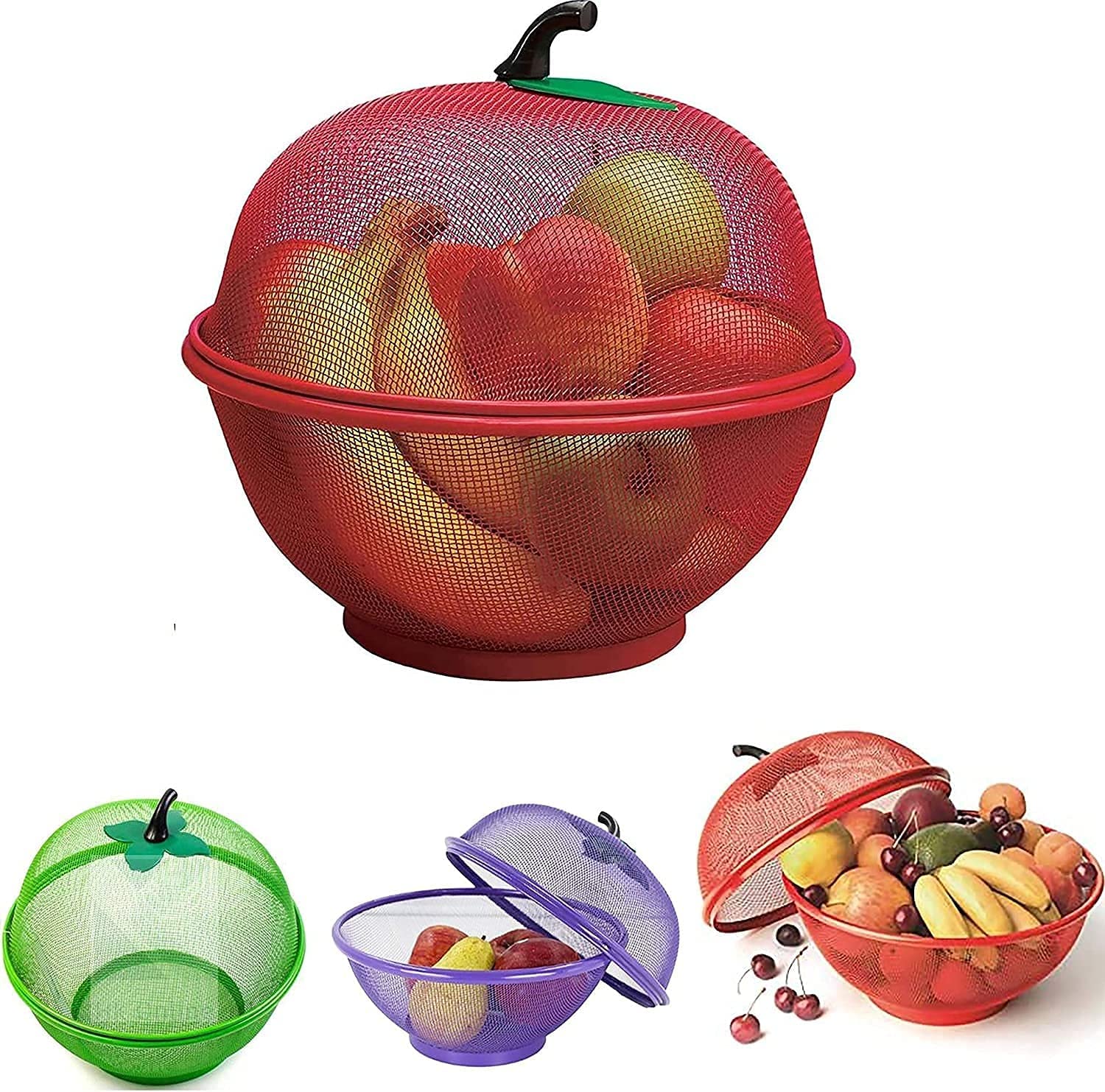 HOOK i Apple Shape Net Fruits & Vegetables Basket for Kitchen, Fruit Basket with Net Cover Space Saving Vegetable Storage Bowl Rack Kitchen (Metal)