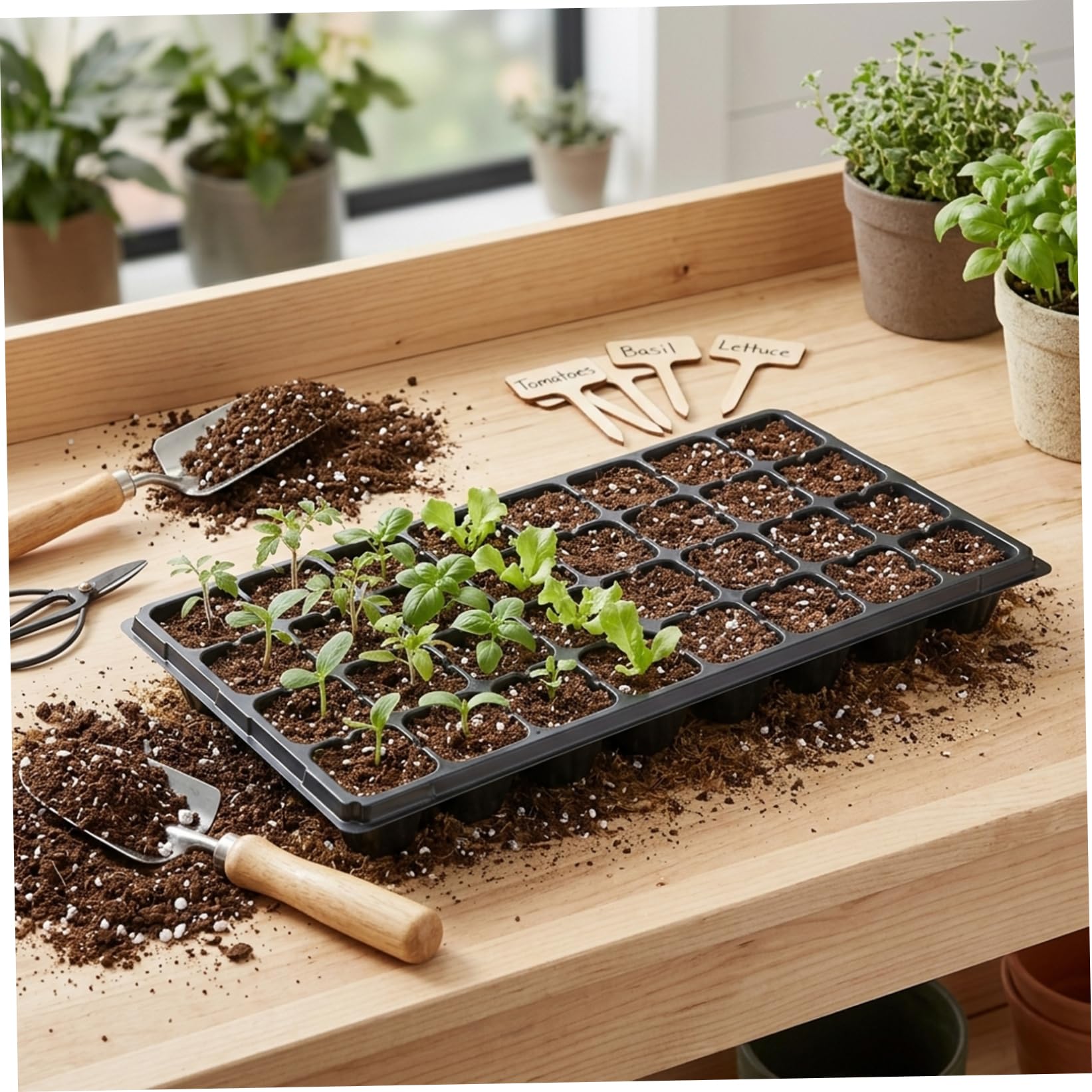 Plateau de semences, Paquet de 20 Plateaux démarrage semences, Plateaux Plantation réutilisables à 32 cellules pour semis, Plateau pépinière en Plastique avec Trous Drainage pour