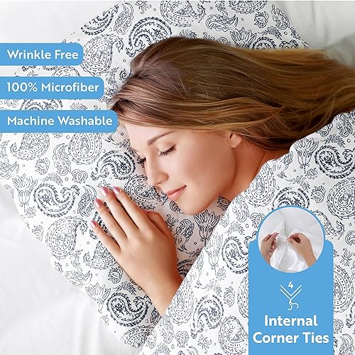 Miniatura 3 de Linen Market - Juego de funda de edredón con patrón de cachemira en color azul marino y tamaño KingCalifornia King