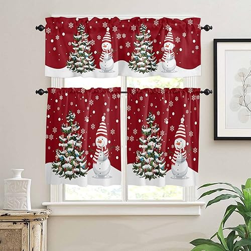 Miniatura 2 de Cortinas cenefas para cocina, ventanas, Navidad, bonito sombrero de muñeco de nieve, cenefas de ventana, árbol verde, blanco, copo de nieve, ventana