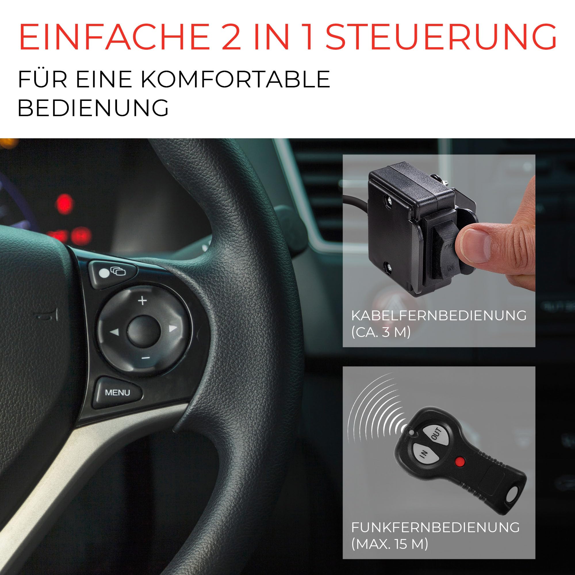ROTFUCHS Elektrische Seilwinde 12 Volt - 4500 lbs Motorwinde Seilzug, mit Montagehalterung und Fernbedienung, Power Offroad Winde 2041 kg, ATV UTV kompatibel, Synthetikseil