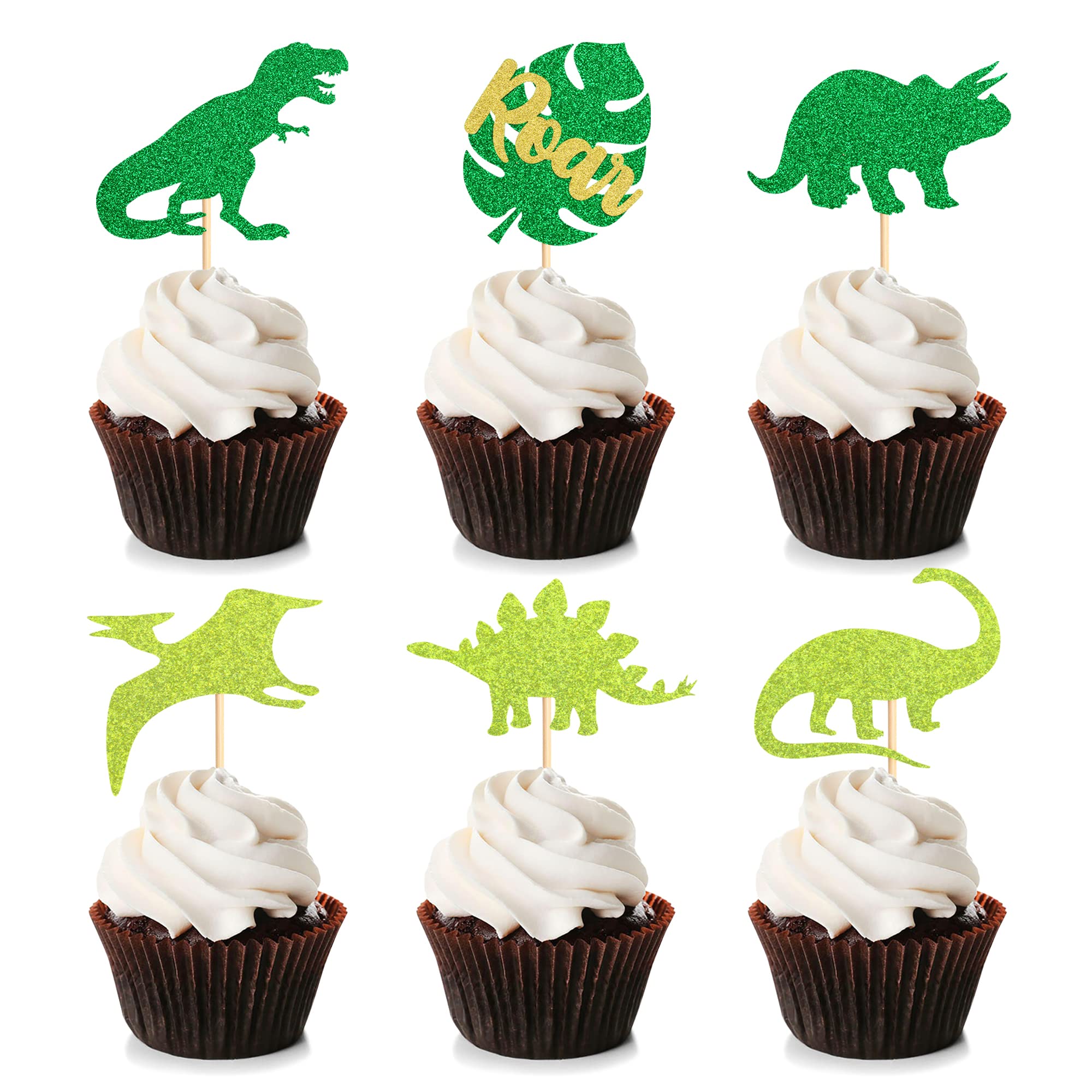 Buy Blumomon 24Pcs Green Glitter Dinosaur Set Cupcake Toppers with