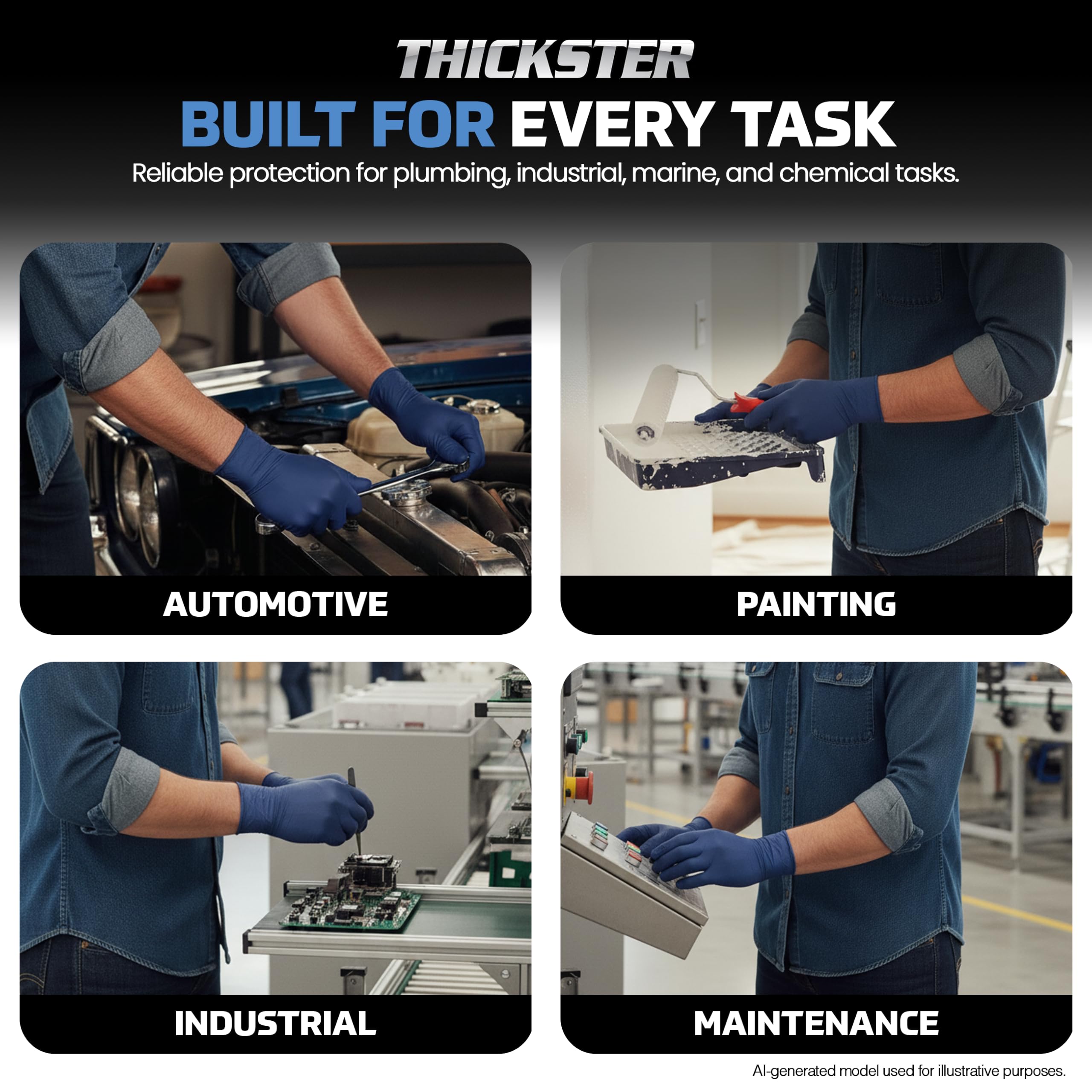 THICKSTER SAS Safety 6603-20 Einweghandschuhe, puderfrei, Latex, 14 mm, Größe L, 50 Handschuhe, Blau