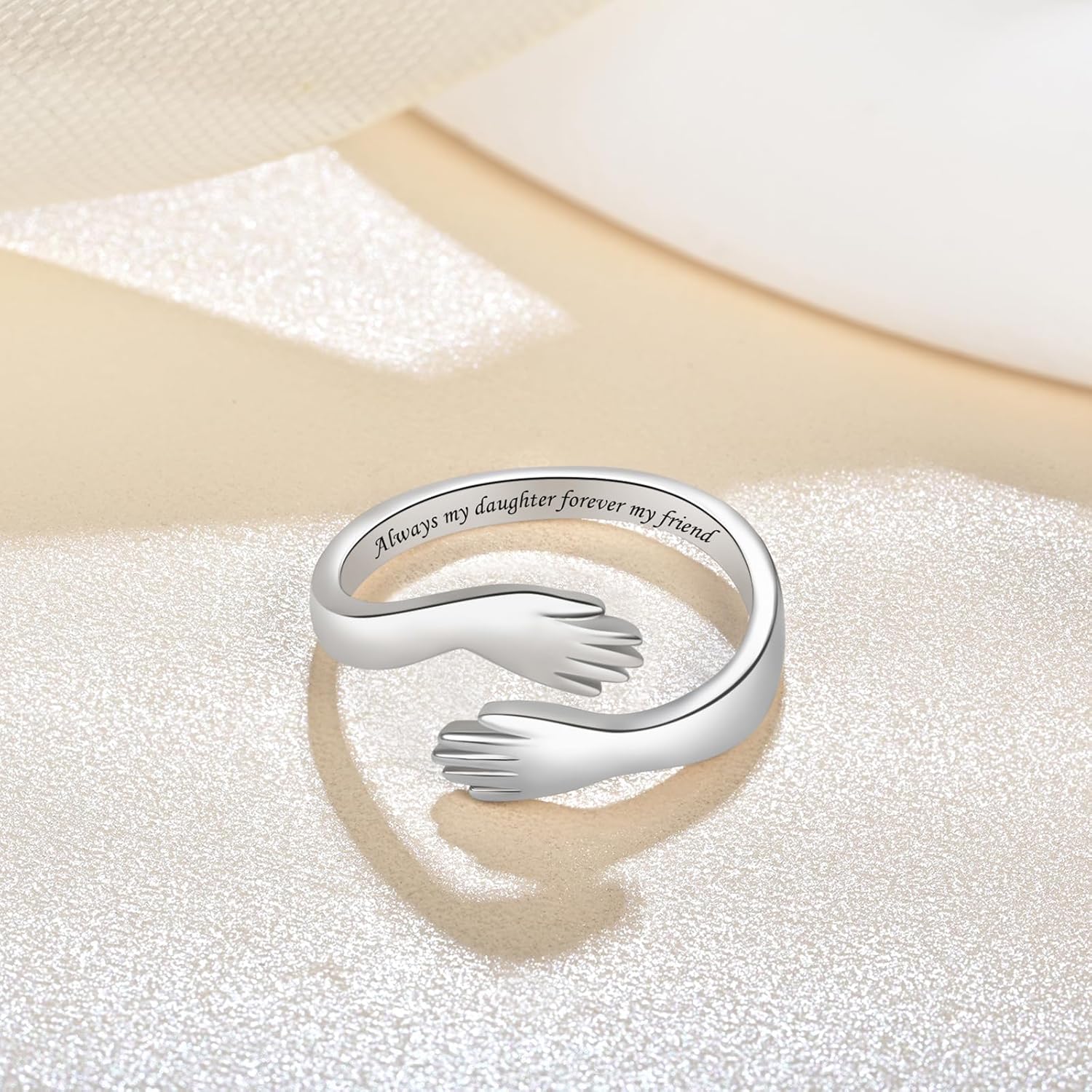 Sterling Silver Hug Rings for Women Adjustable Promise Love Ring for Her Daughter Granddaughter Gifts - Image 4