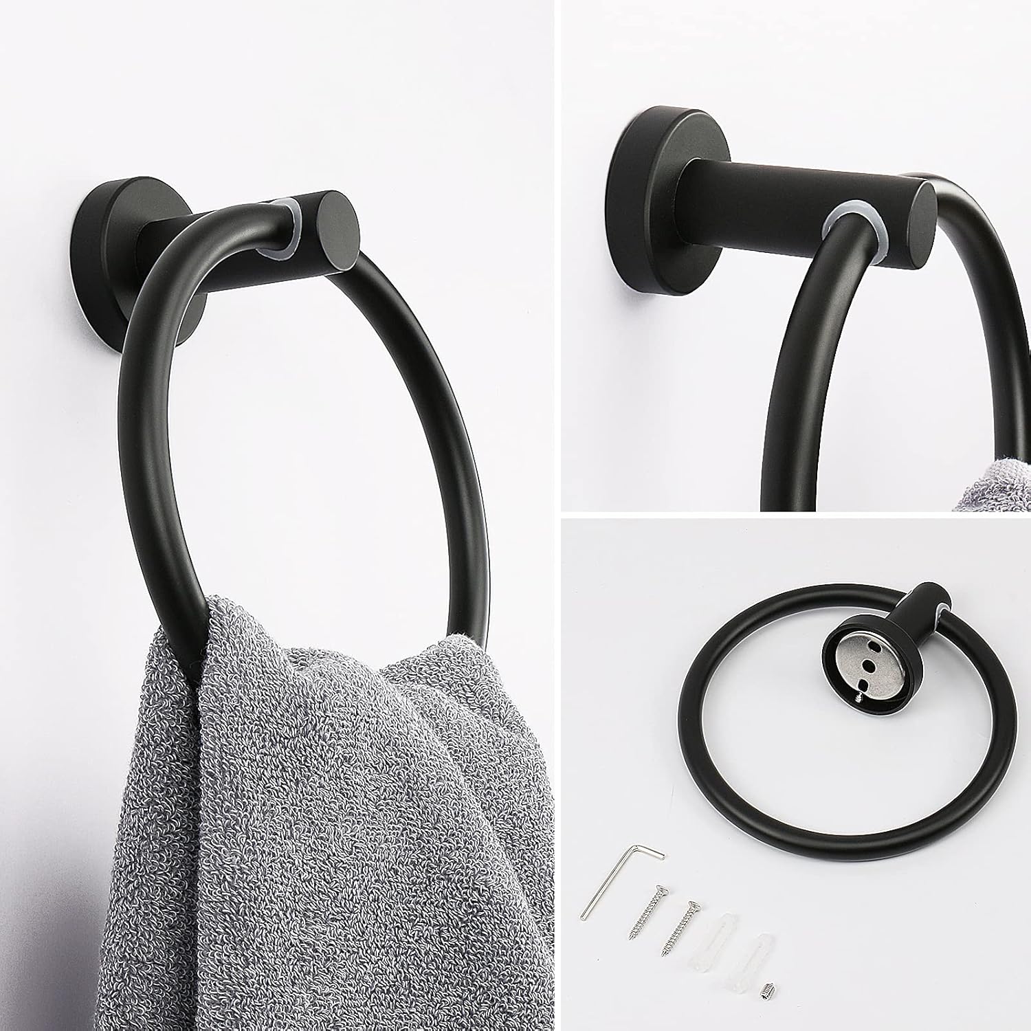 NearMoon 2 Pieces Bathroom Hardware Accessories, Towel Ring and Toilet Paper Holder- Stainless Steel Bath Towel Hanger and Hand Towel Holder, Wall Mounted (Matte Black)