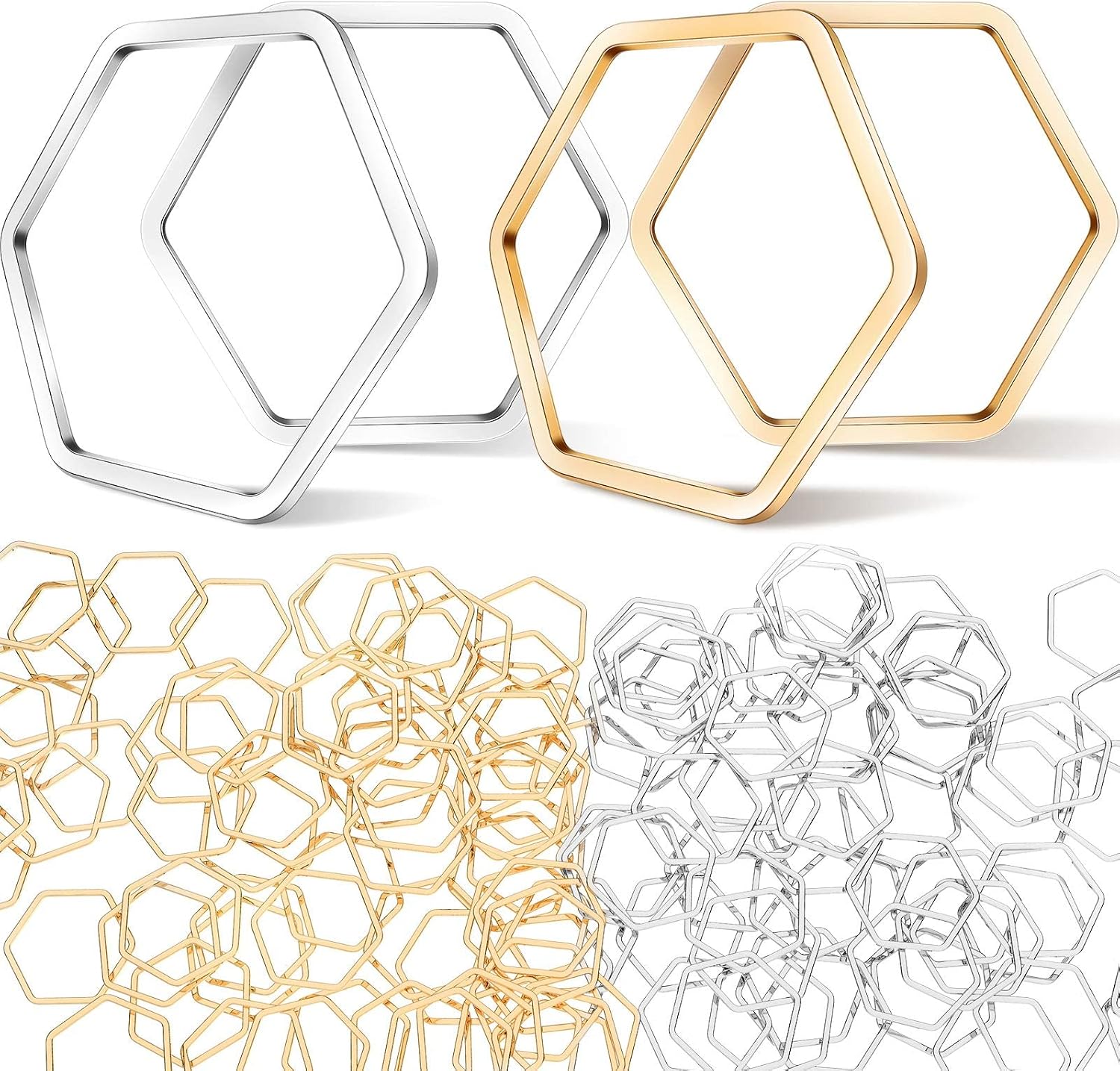 Inbagi 80 Pieces Hexagon Hollow Frame Hexagon Open Bezel Charm Pendants Hexagon Linking Ring Connector DIY Crafts for Earring Necklace Jewelry Making Findings (Gold and Silver)