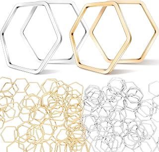 Inbagi 80 Pieces Hexagon Hollow Frame Hexagon Open Bezel Charm Pendants Hexagon Linking Ring Connector DIY Crafts for Earring Necklace Jewelry Making Findings (Gold and Silver)