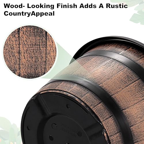 Miniatura 4 de Quarut Paquete de 3 macetas grandes de plástico de 16 pulgadas, macetas de barril de whisky con agujeros de drenaje y platillo. Macetas de imitación