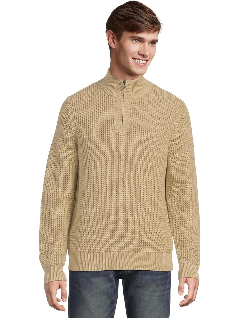 Khaki L.L.Bean Organic Cotton Waffle Sweater 1/4 Zip