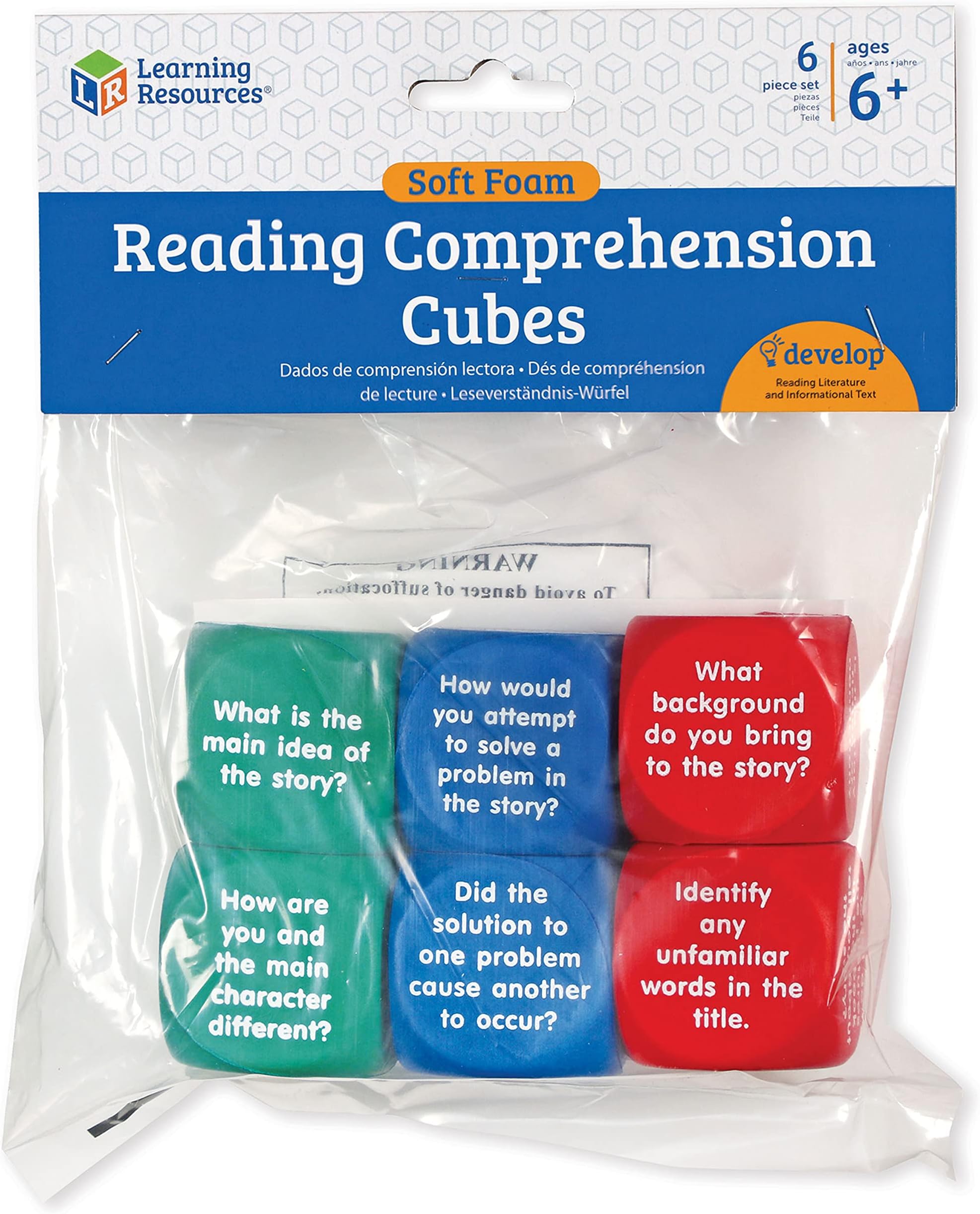 Reading Comprehension Cubes - Set of 6, Kids Ages 6 Plus Teacher and Classroom Supplies, Reading Aids for Kids, Home Learning