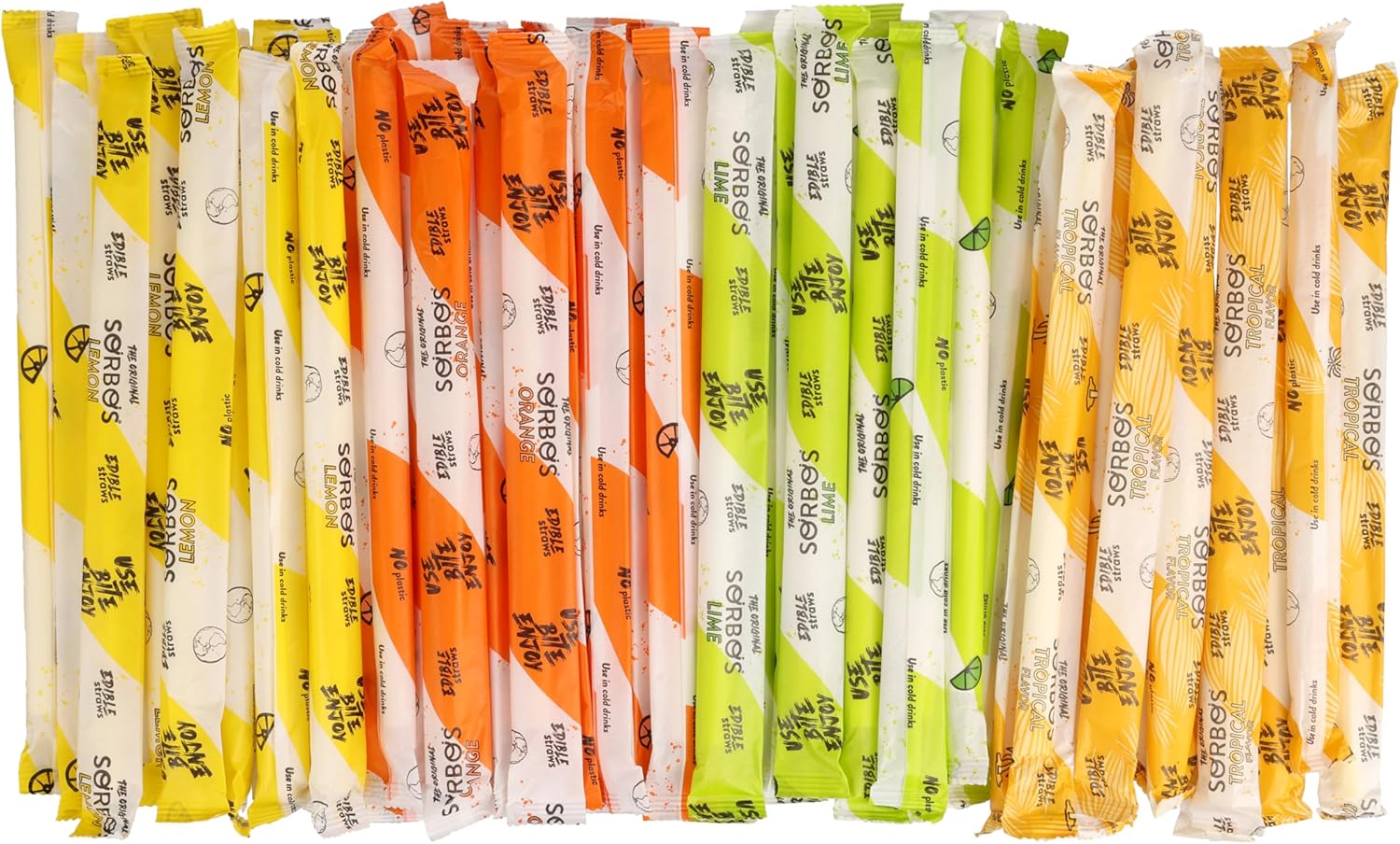 SORBOS Edible Drinking Straws, Island Chill Mix Variety Pack – Lime, Lemon, Tropical and Orange Flavors, Individually Wrapped, Gluten Free, 7.5‑Inch (Pack of 48)