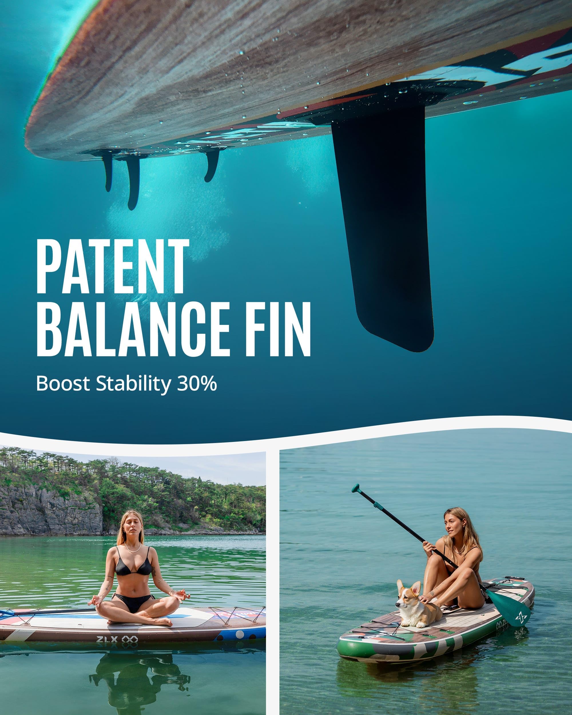 ZLX SUP Board mit Sitz Stand up Paddling Board 320cm Stabil Aufblasbares Paddle Board für Erwachsene Familien Anfängerfreundlich, Anti-Rutsch Deck, Pumpe