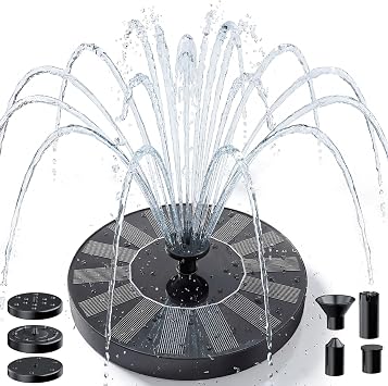 AMZtime Solar Fountain for Bird Bath, 1.4W Solar Fountain Pump 6 Nozzles, 2026 New Free Standing Solar Powered Water Pump for Outdoor, Garden, Fish Tank, Pond and Pool