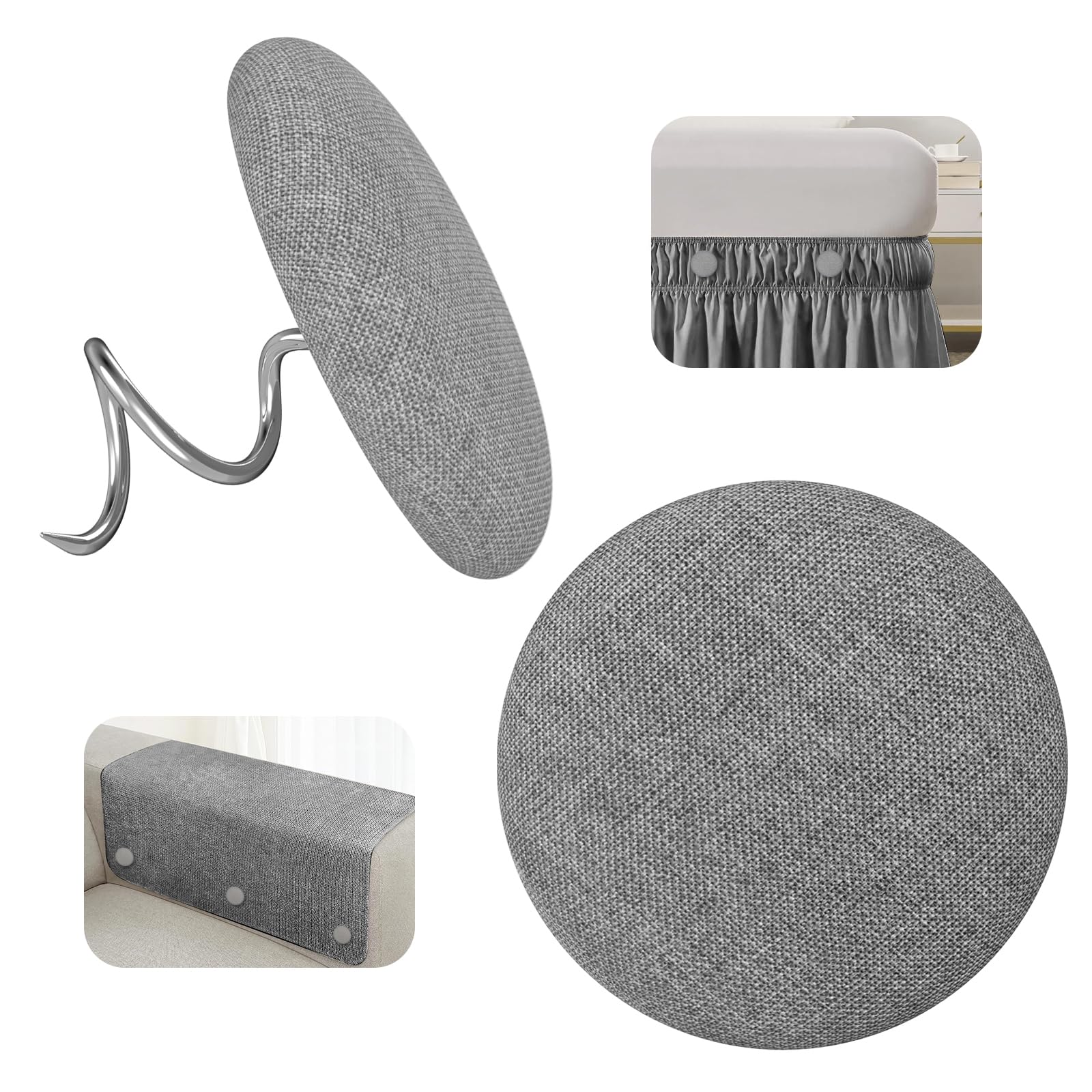 Upholstery Tacks Twist Pins for Slipcovers &amp; Headliners - Bed Skirt Holders - Fabric Covered Furniture Pins for Secure Grip, No Damage (12, Medium Grey)