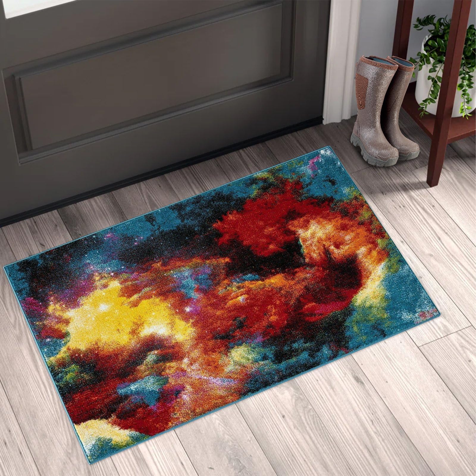 renoazul® Multicoloured Large Door Mat for Entrance, Hallway and Kitchen, 60 x 110 cm, Splash, Soft Thick Pile Fluffy Thick Plush Geometric Pattern Mat — image 1