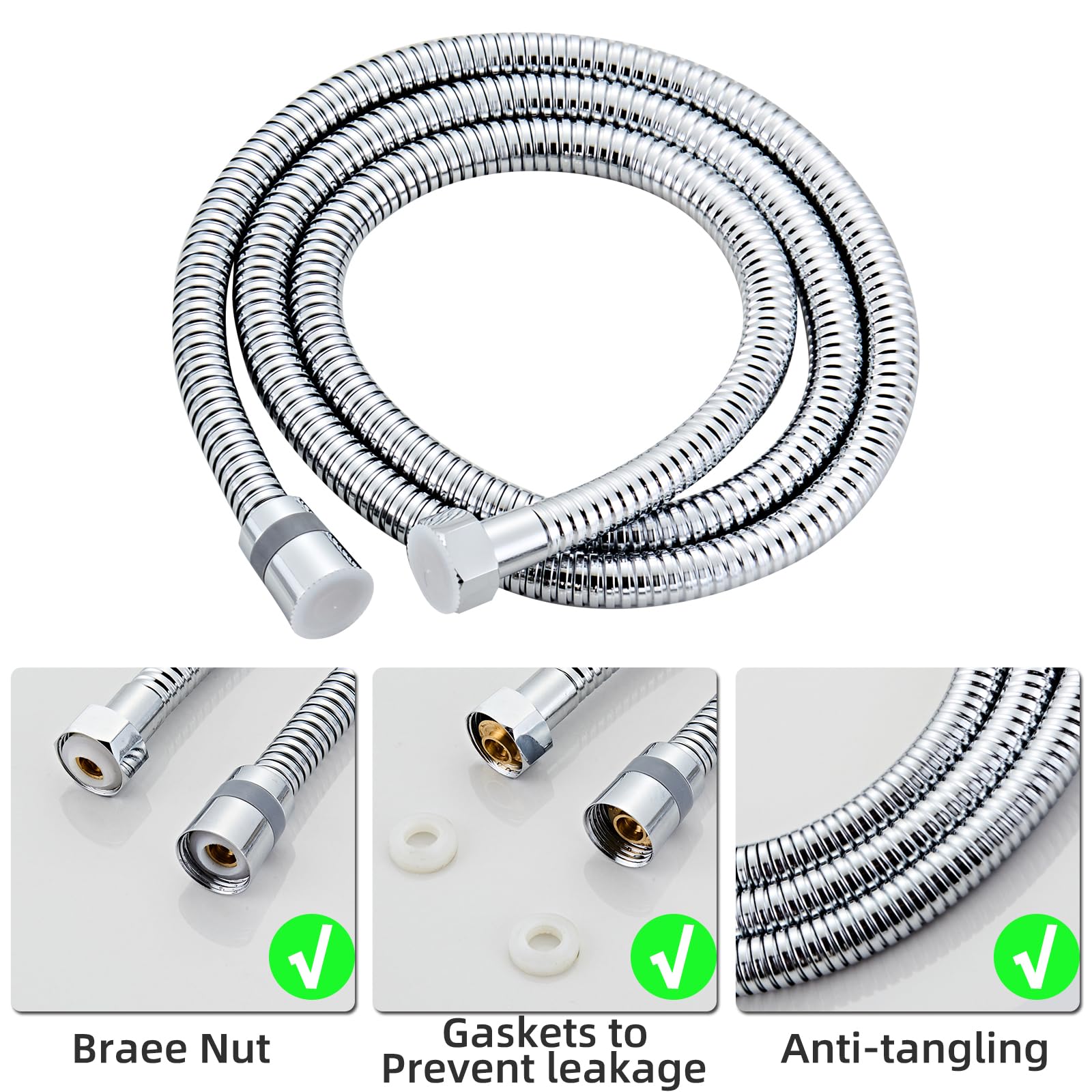 Cabezal de ducha de mano cuadrado de latón macizo cromado con conector de pared y sistema de manguera, montaje en pared, juego de cabezales de ducha de mano