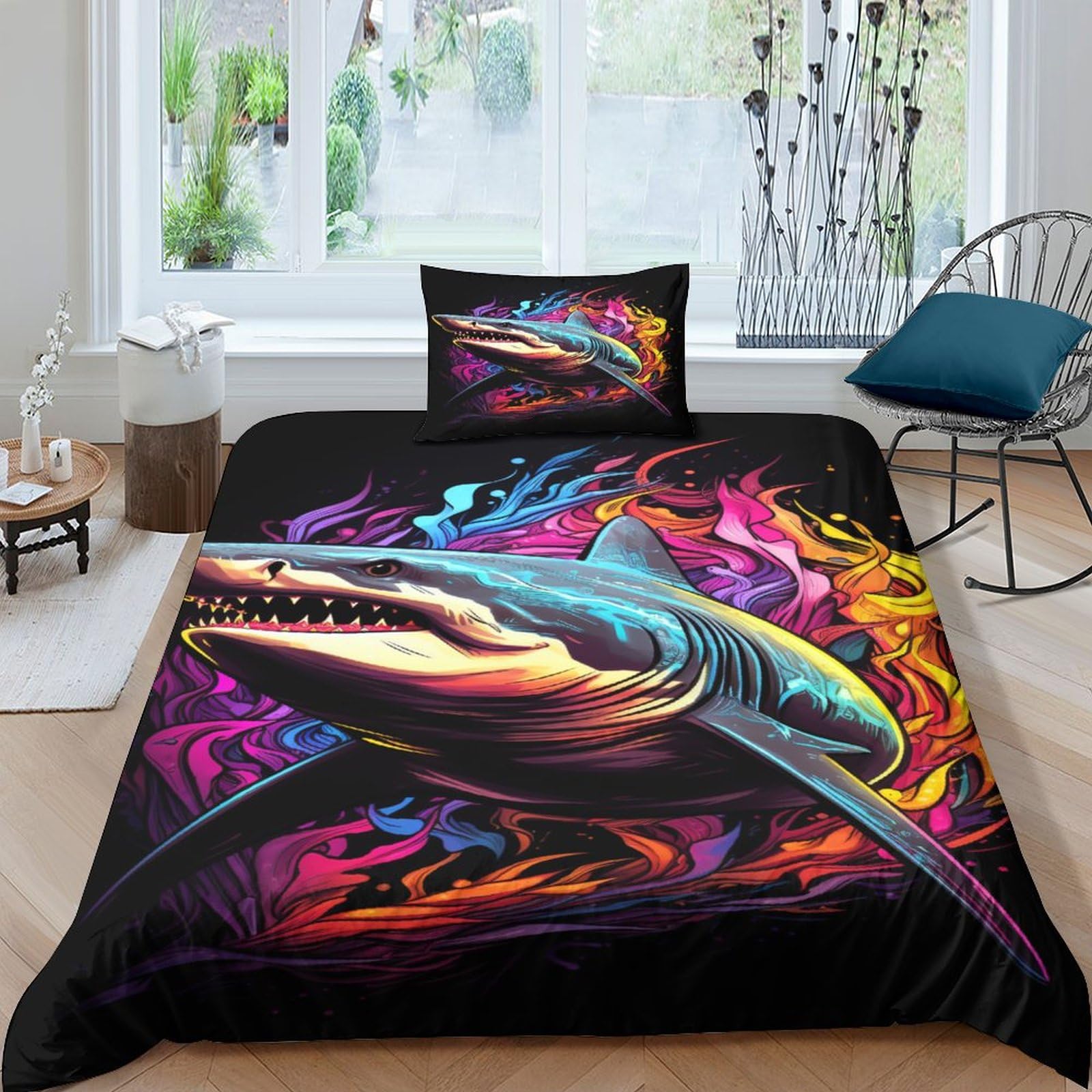 Housse de couette requin hypoallergénique lit 135x200cm