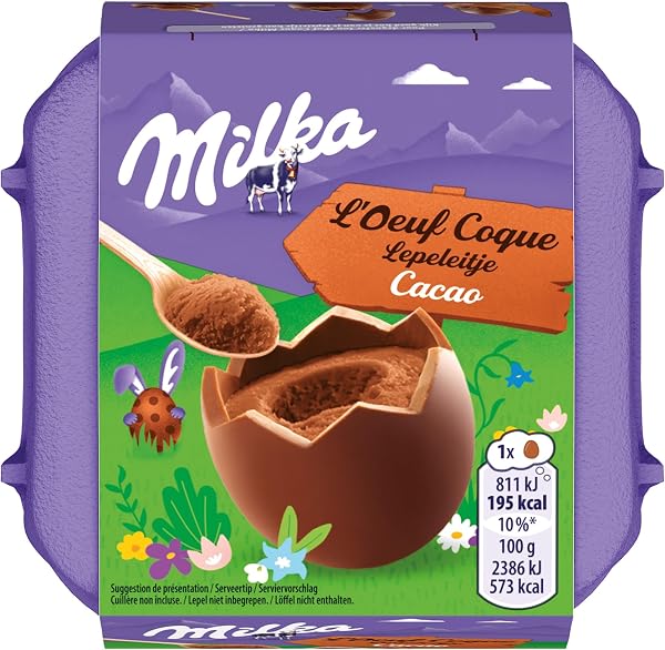 Milka - 4 Œufs Coques Chocolat et Cacao - Œufs de Pâques en Chocolat Fourrés à la Crème au Lait et Cacao - Idée Cadeau - Chocolat à Offrir - 1 Boîte de 136 g - 1