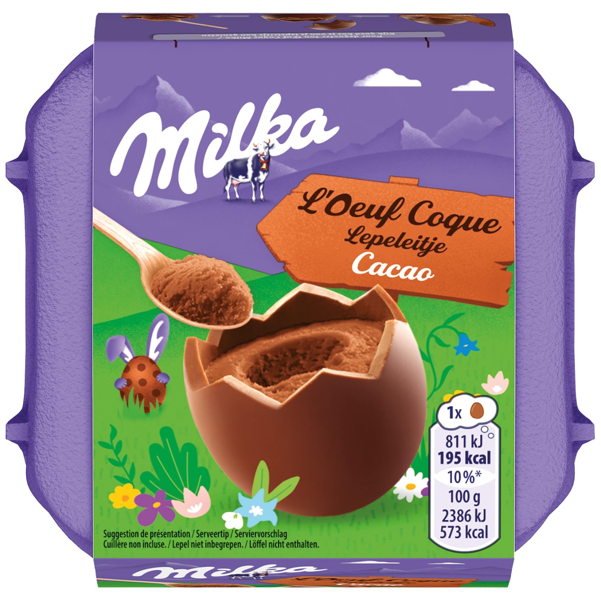 Milka - 4 Œufs Coques Chocolat et Cacao - Œufs de Pâques en Chocolat Fourrés à la Crème au Lait et Cacao - Idée Cadeau - Chocolat à Offrir - 1 Boîte de 136 g