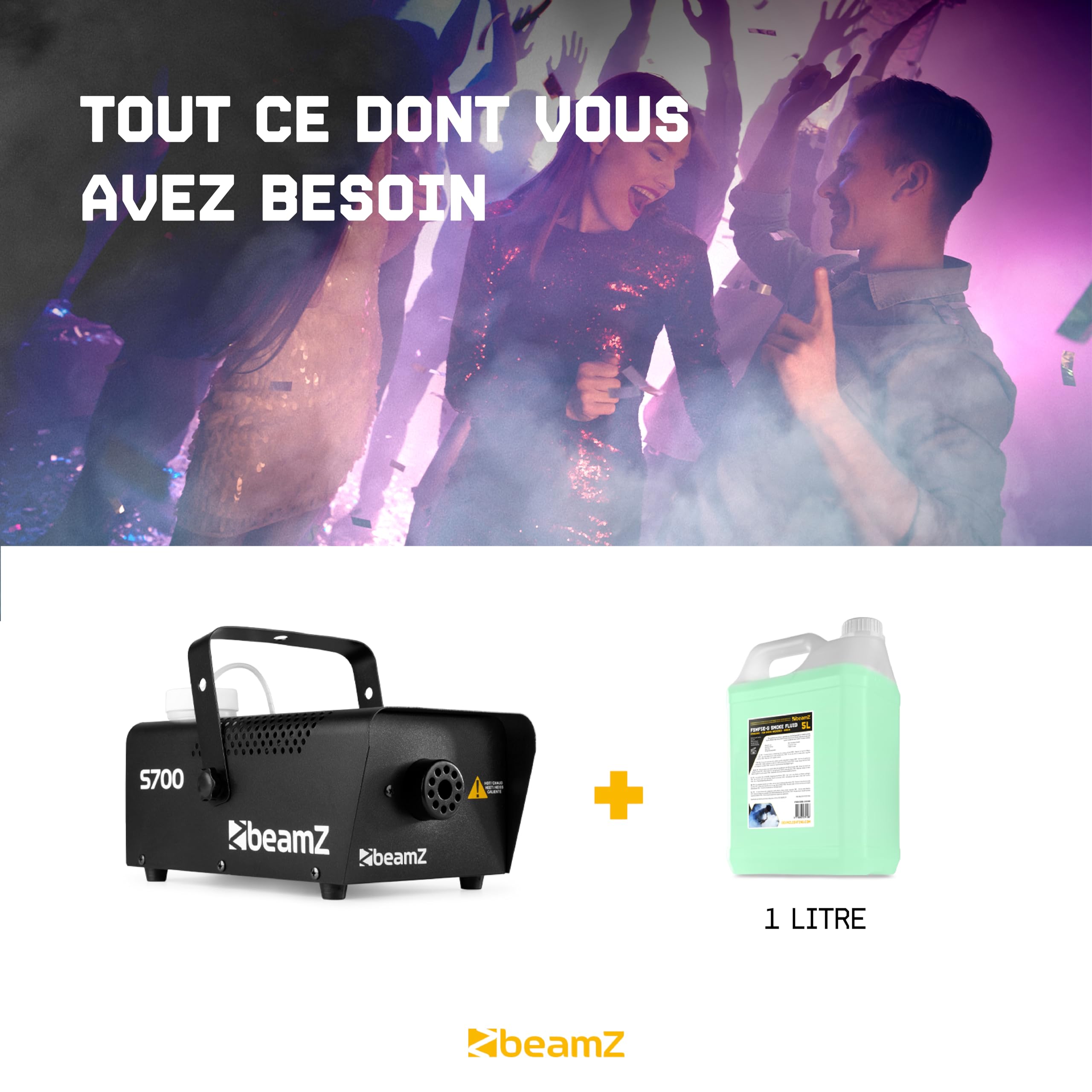 BeamZ S700 Machine à Fumée Solide et Compacte, 700 Watts, Télécommande 3 m, Réservoir 0.4 L, Préchauffe Avant Utilisation : 3 minutes, Idéal pour votre Soirée avec des Jeux de Lumière