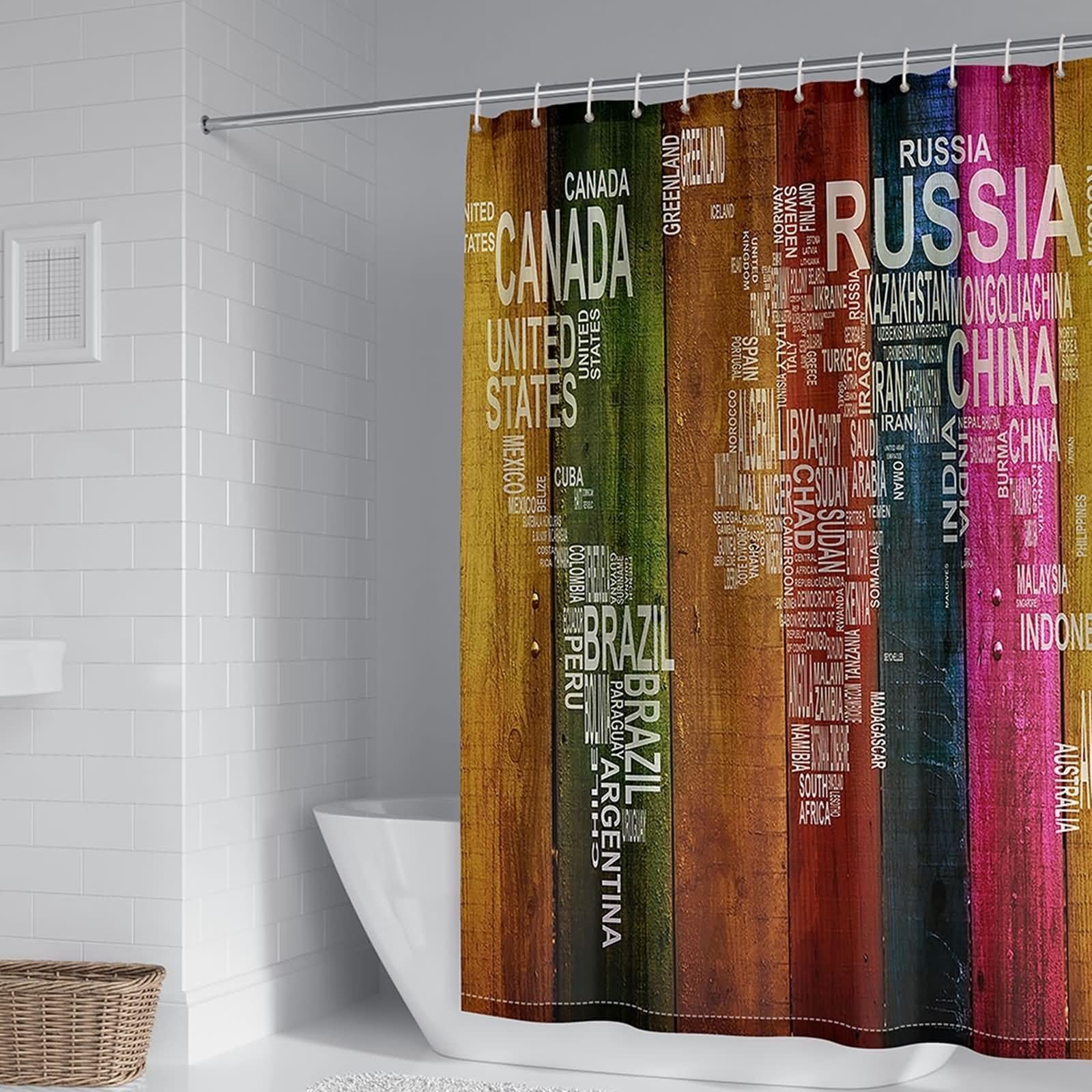 Cortina de ducha grande, impermeable, diseño de madera larga con letras de poliéster, 72 x 80 pulgadas
