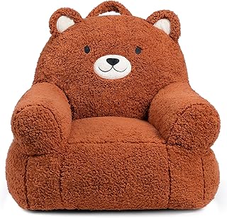 BEJOY Comfy Toddler Chair, Foam Filled Kids Sofa, Single Cuddly Sherpa Reading Couch for Boys and Girls, Bear