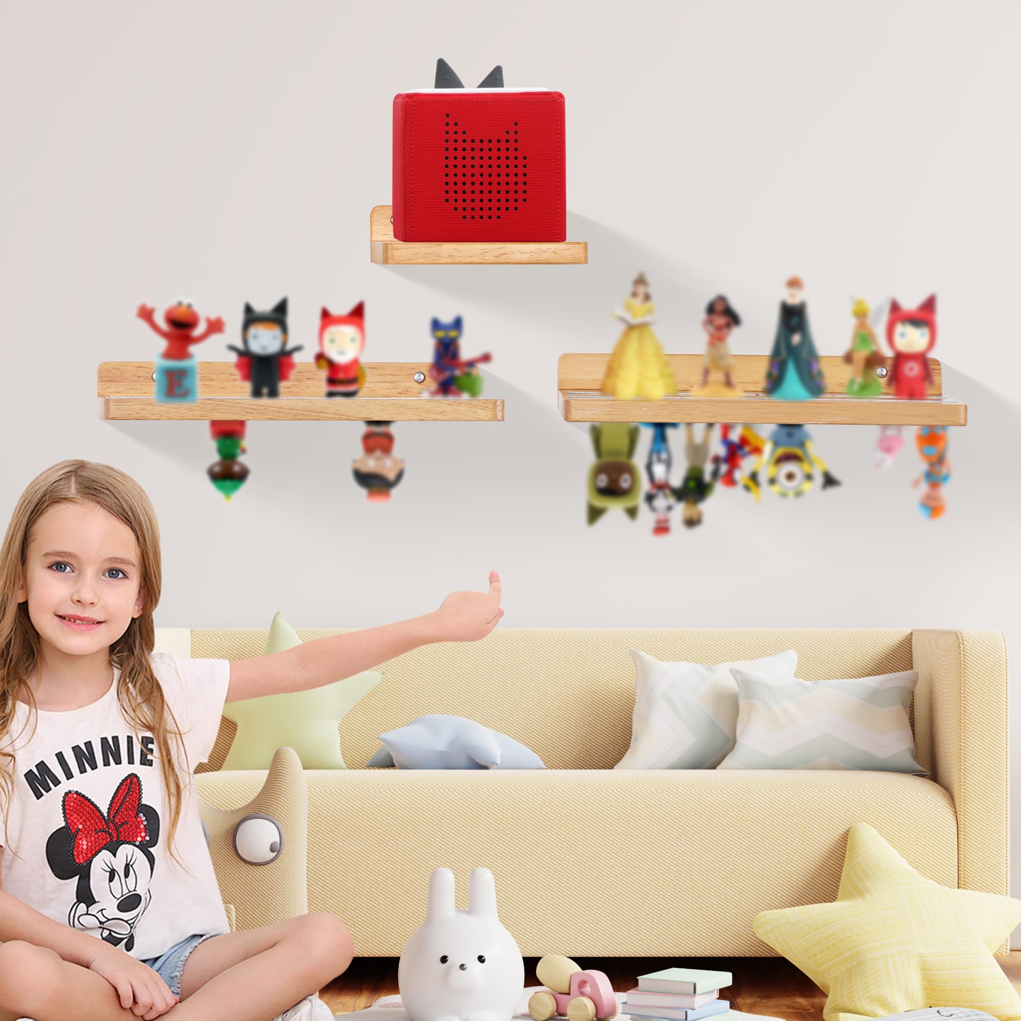 FURAOMEILI for Tonies Figures for Tonies Storage,for Toniebox Starter Shelf,Magnetic Wooden Floating Shelves Compatible with for Tonie Box Player Character for Children Room(Nature Wood) - Image 2