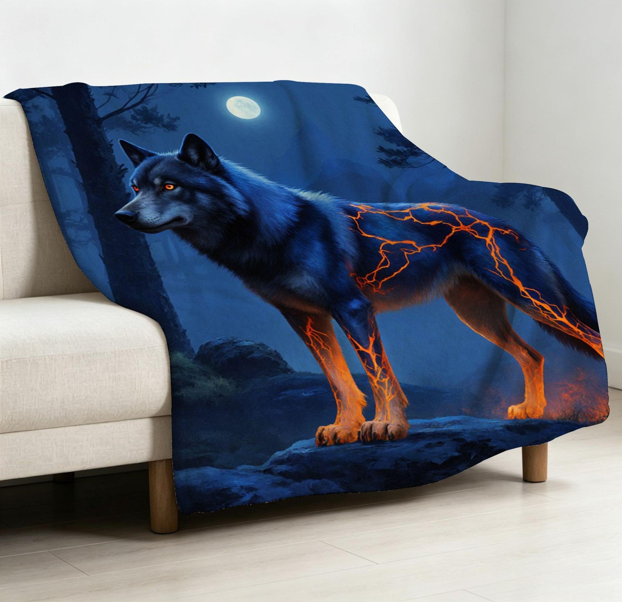Manta para Sofá 240x260 cm Lobo Azul Adolescente, Manta de Franela Extra Grande Premium, Ligera y Antiarrugas, Multiusos para Sofá, Picnic, Uso Doméstico y Exterior, AW4602