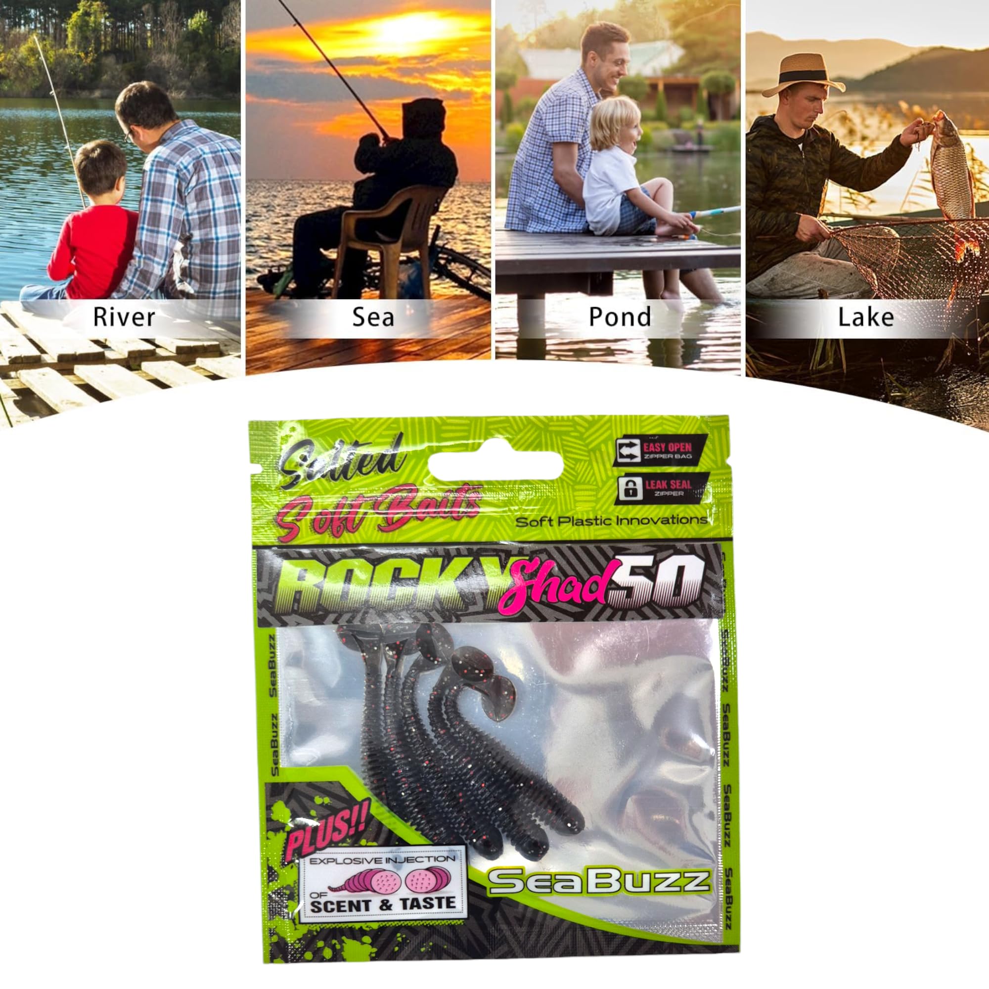 Rocky Shad - Set di esche da pesca in gomma, 5 pezzi x 50 mm, per luccioperca e pesce persico