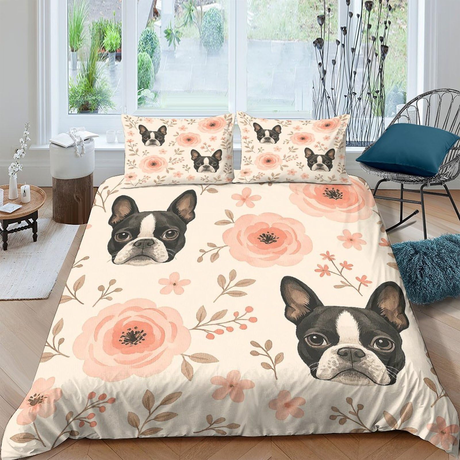 Ctjqhvkz Style-2 3D Printed French Bulldog Floral Fitted Sheet Microfiber Soft Breathable Bed Sheet For Bedroom Guest Room Decor Single（135X200cm）