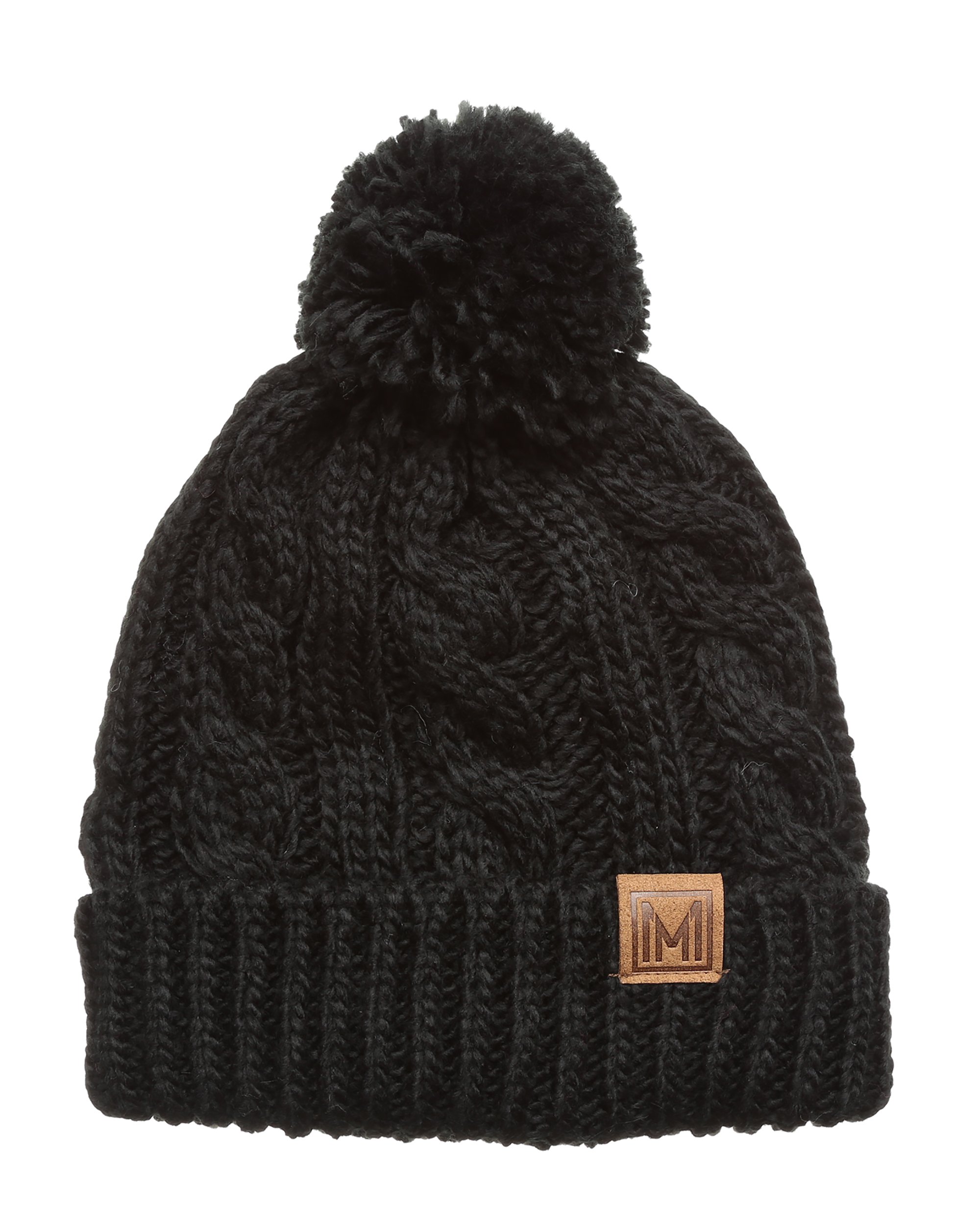 MIRMARUWinter Oversized Cable Knitted Pom Pom Beanie Hat with Fleece
