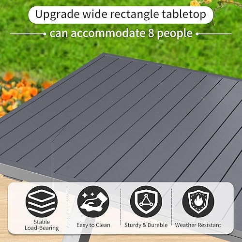 Miniatura 8 de TWT Juego de mesa de comedor expandible para 6 a 10 personas, mesa de comedor de aluminio para exteriores, mesa rectangular de metal para patio con