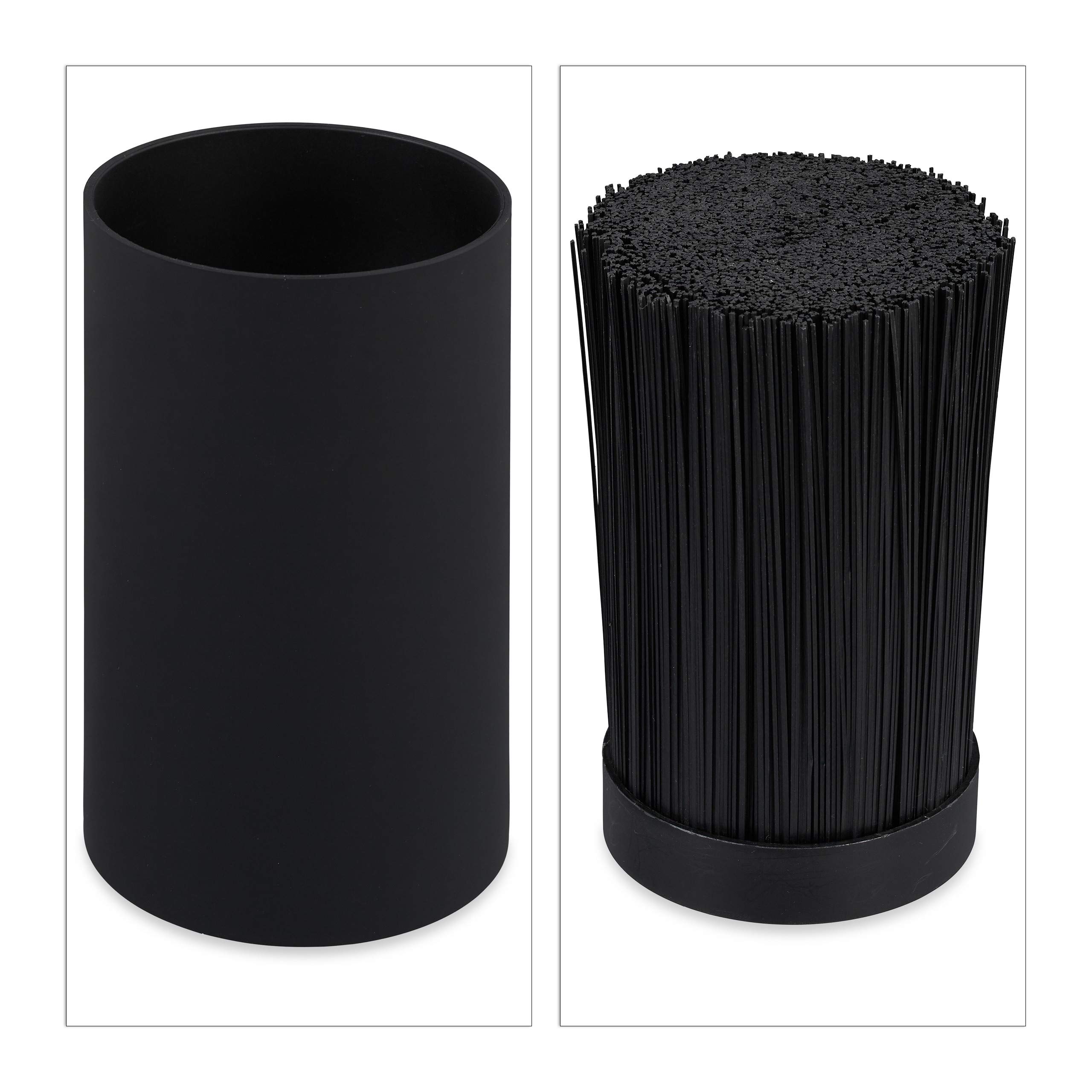 Relaxdays Ceppo Portacoltelli, Vuoto, con Setole, Spazio per 8 Coltelli, Universale, Rotondo HxD: 18x11 cm, color nero