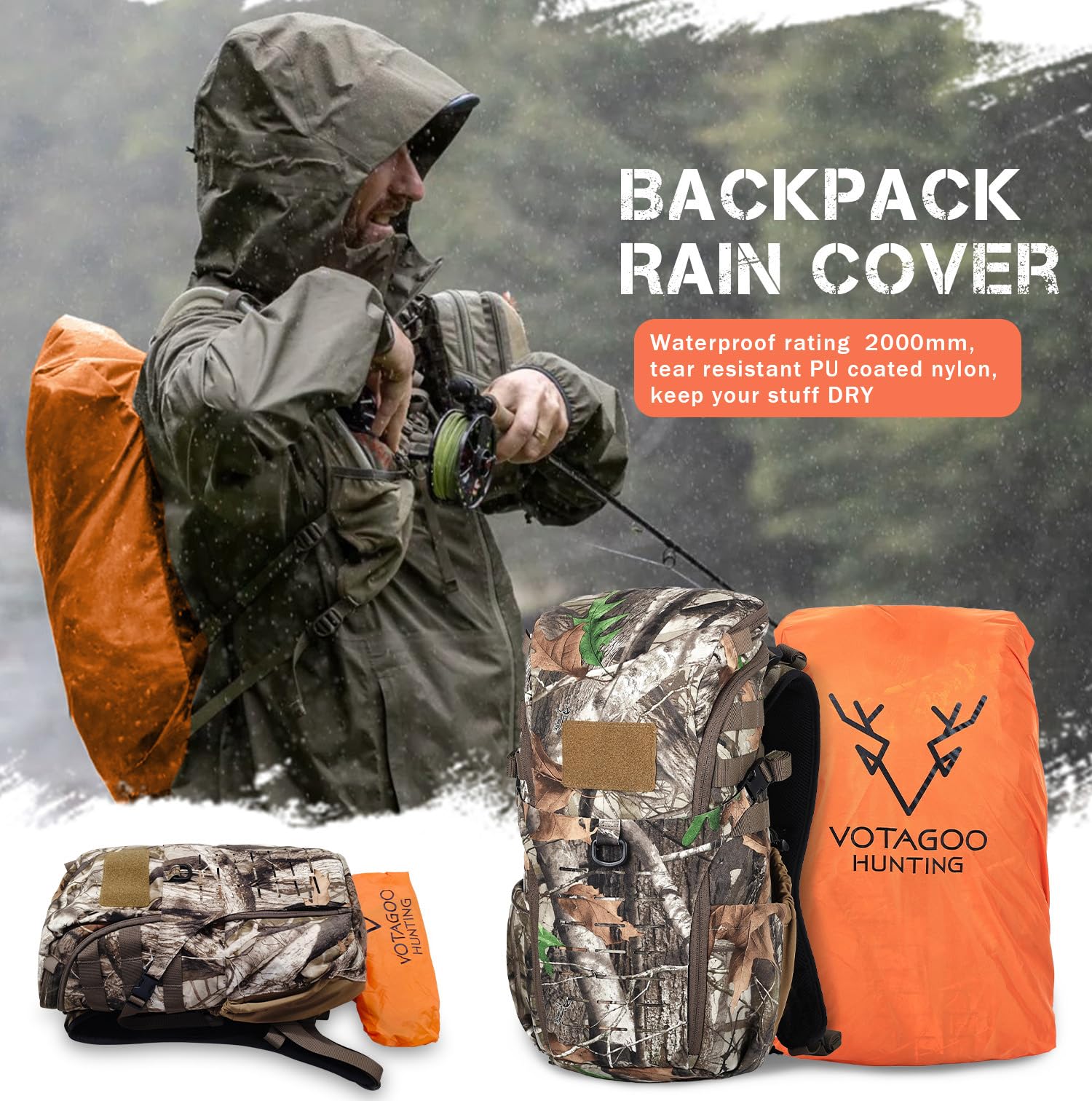 Jagd-Rucksack, wasserdicht, Camouflage, Jagdrucksack mit Regenschutz