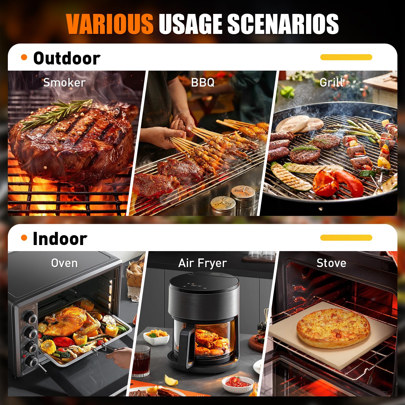 Termometro Carne, Termometro BBQ Wireless con APP, IP67 Impermeabile Termometro Barbecue per Forno, Griglia, Cucina, Girarrosto